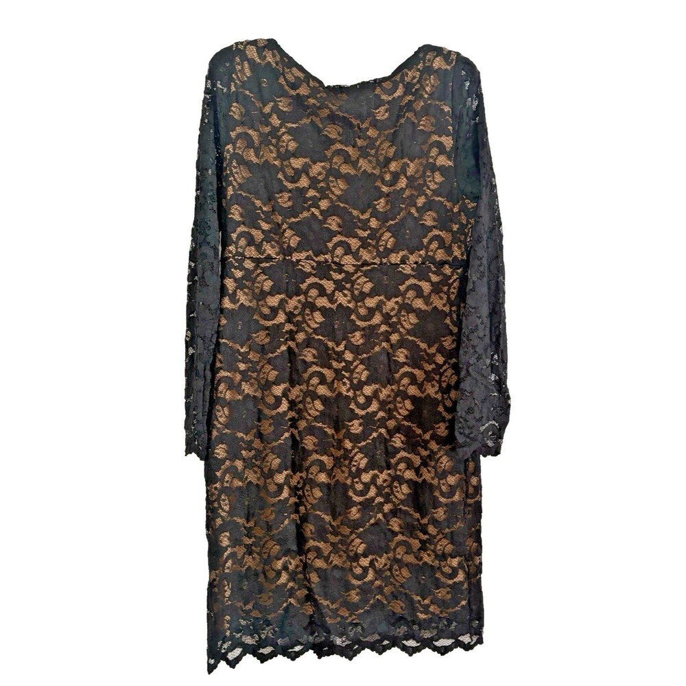 Karen Kane Womens Dress Size XL Brown Lace Floral Scalloped Sheath V-Neck NWT - Picture 4 of 15